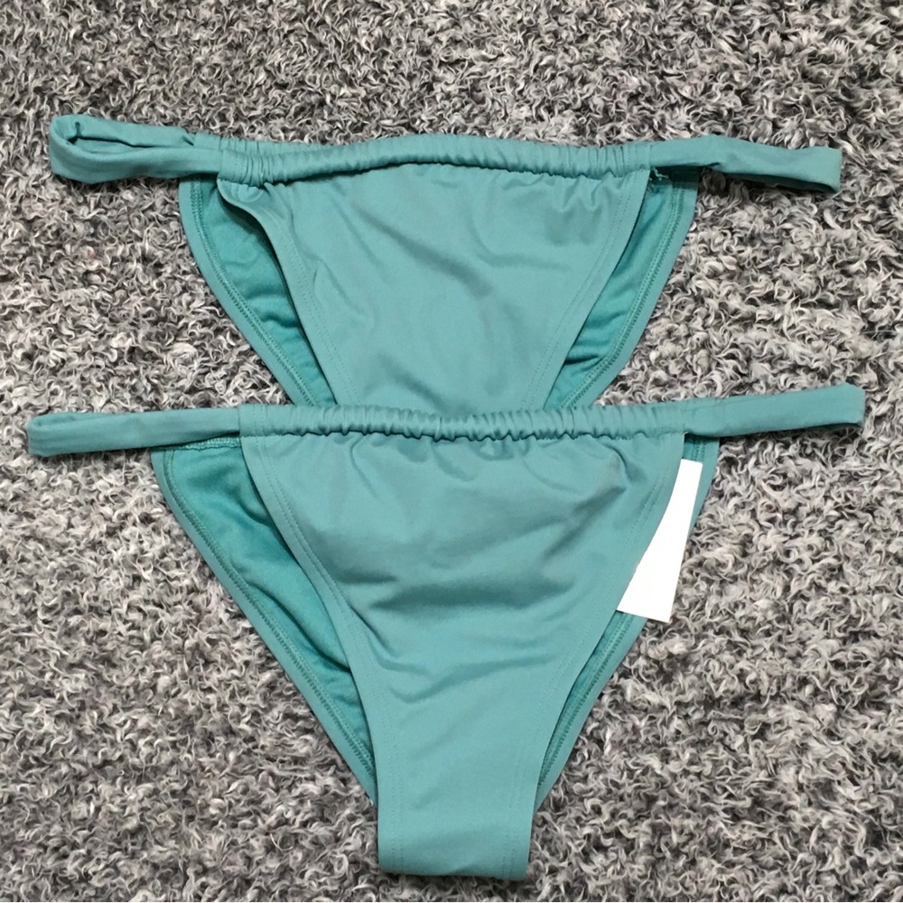 2- Shade & Shore Size M 8-10 Green Low Rise High Leg Extra Cheeky Bikini Bottom